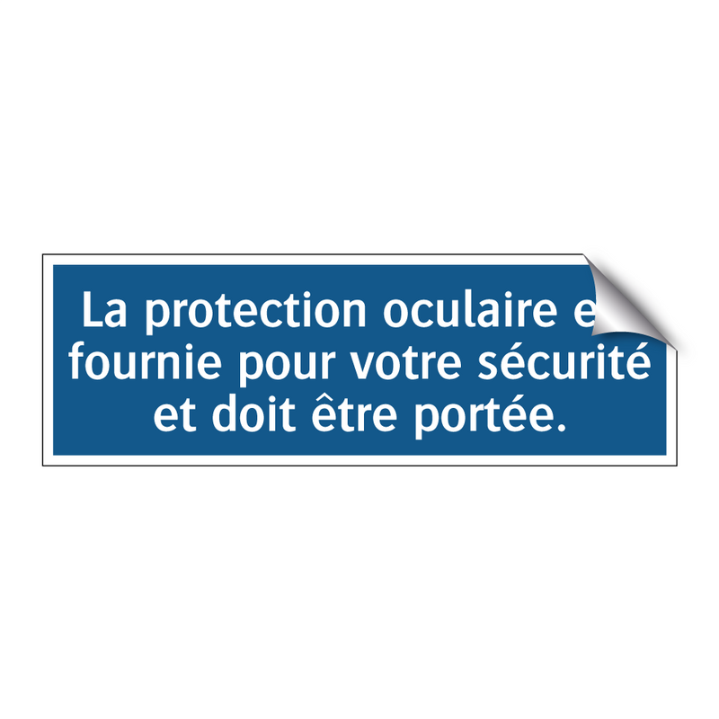 La protection oculaire est fournie pour votre sécurité et doit être portée.