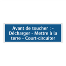 Avant de toucher : - Décharger - Mettre à la terre - Court-circuiter