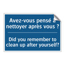 Avez-vous pensé à nettoyer après  /.../ - Did you remember to clean up after  /.../