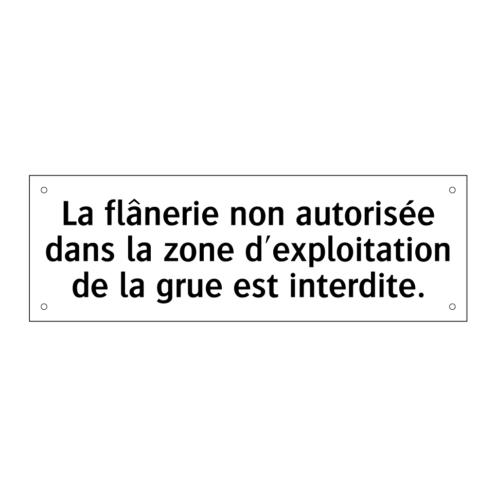 La flânerie non autorisée dans la zone d'exploitation de la grue est interdite.