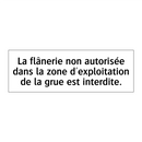 La flânerie non autorisée dans la zone d'exploitation de la grue est interdite.