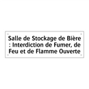 Salle de Stockage de Bière : Interdiction de Fumer, de Feu et de Flamme Ouverte