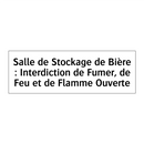 Salle de Stockage de Bière : Interdiction de Fumer, de Feu et de Flamme Ouverte