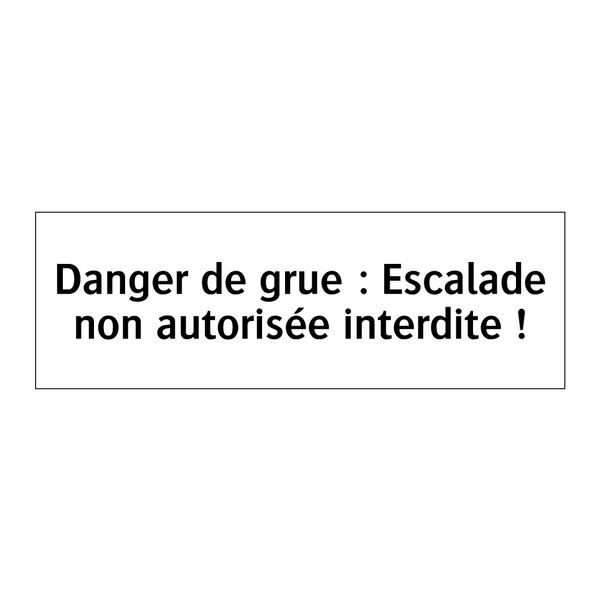Danger de grue : Escalade non autorisée interdite !