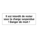 Il est interdit de rester sous la charge suspendue ! Danger de mort !