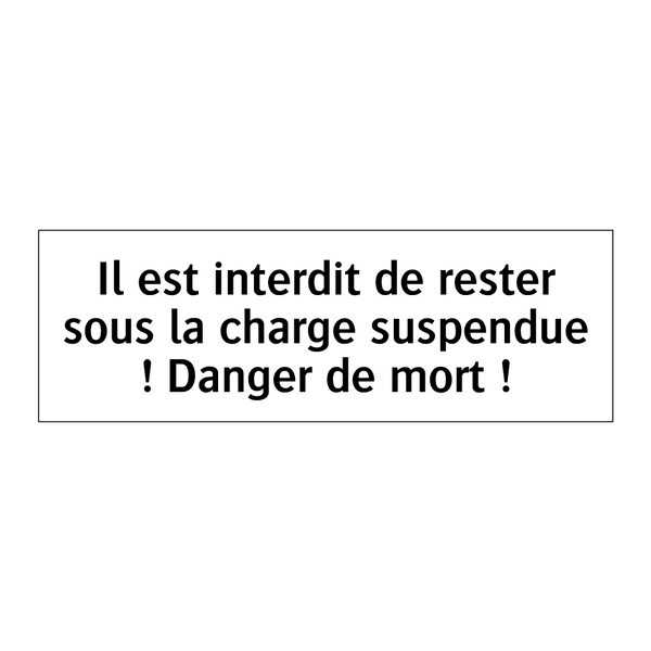 Il est interdit de rester sous la charge suspendue ! Danger de mort !
