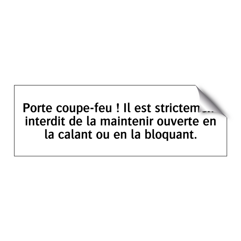 Porte coupe-feu ! Il est strictement interdit de la maintenir ouverte en la calant ou en la bloquant.