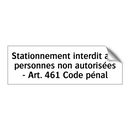 Stationnement interdit aux personnes non autorisées - Art. 461 Code pénal