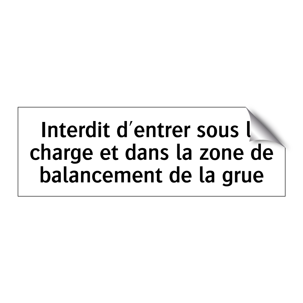 Interdit d'entrer sous la charge et dans la zone de balancement de la grue