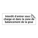 Interdit d'entrer sous la charge et dans la zone de balancement de la grue