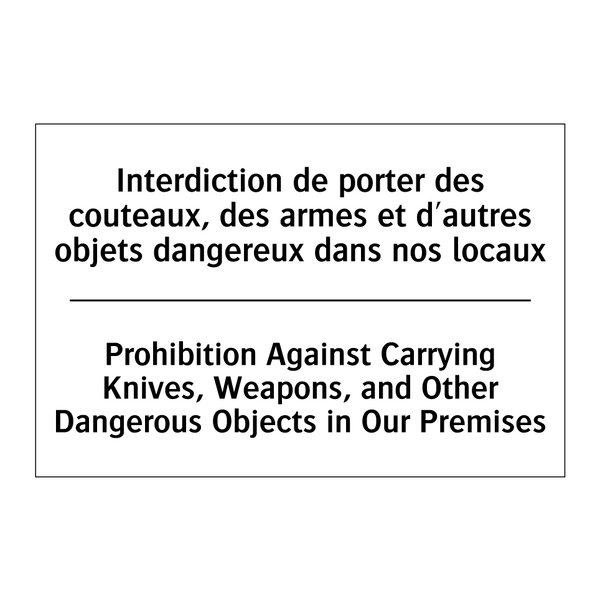 Interdiction de porter des couteaux,  /.../ - Prohibition Against Carrying Knives,  /.../