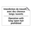 Interdiction de travailler avec  /.../ - Operation with long/open hair  /.../