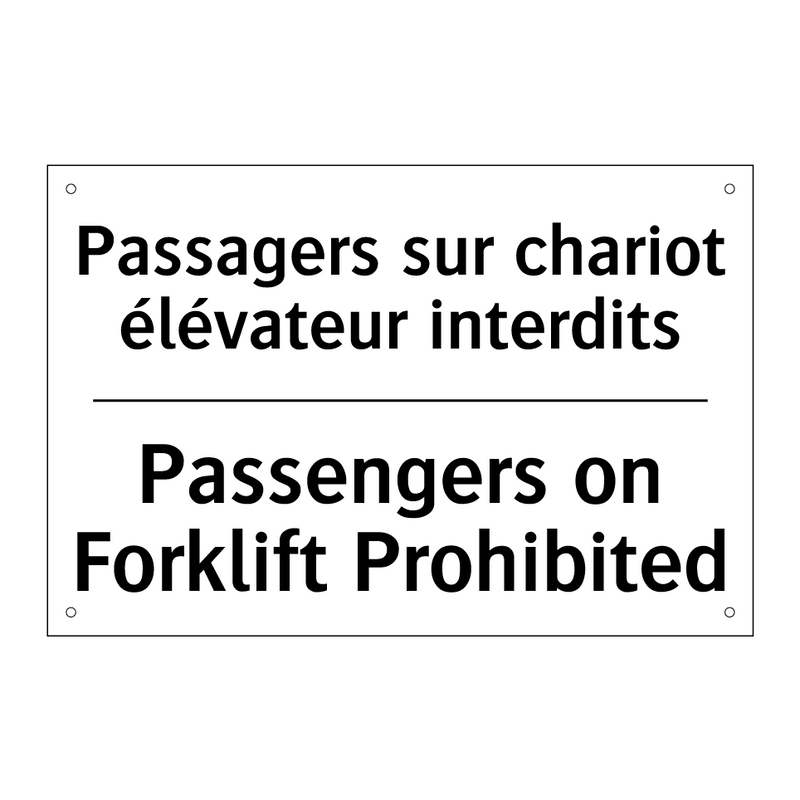 Passagers sur chariot élévateur  /.../ - Passengers on Forklift Prohibited /.../