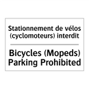 Stationnement de vélos (cyclomoteurs)  /.../ - Bicycles (Mopeds) Parking Prohibited /.../