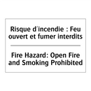 Risque d'incendie : Feu ouvert  /.../ - Fire Hazard: Open Fire and Smoking  /.../