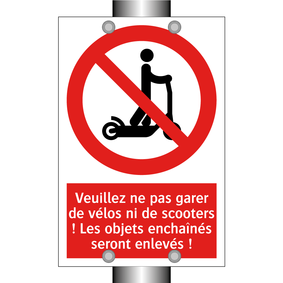 Veuillez ne pas garer de vélos ni de scooters ! Les objets enchaînés seront enlevés !