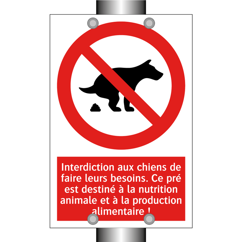 Interdiction aux chiens de faire leurs besoins. Ce pré est destiné à la nutrition animale et à la production alimentaire !