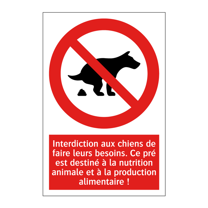 Interdiction aux chiens de faire leurs besoins. Ce pré est destiné à la nutrition animale et à la production alimentaire !