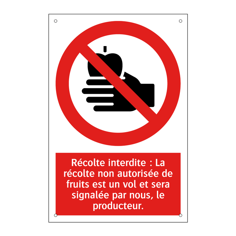 Récolte interdite : La récolte non autorisée de fruits est un vol et sera signalée par nous, le producteur.