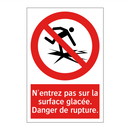 N'entrez pas sur la surface glacée. Danger de rupture.