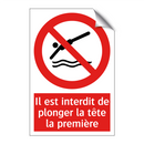 Il est interdit de plonger la tête la première