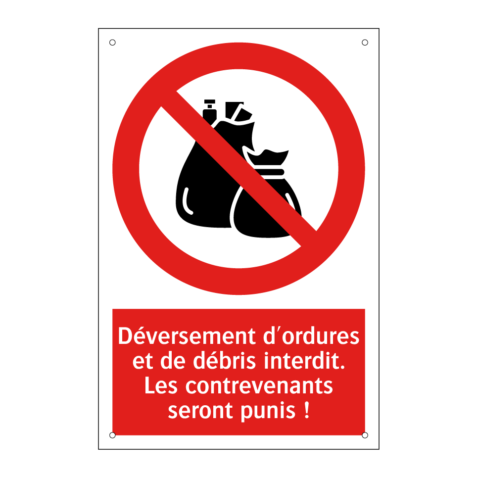Déversement d'ordures et de débris interdit. Les contrevenants seront punis !