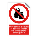 Déversement d'ordures et de débris interdit. Les contrevenants seront punis !