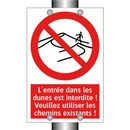 L'entrée dans les dunes est interdite ! Veuillez utiliser les chemins existants !
