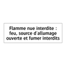 Flamme nue interdite : feu, source d'allumage ouverte et fumer interdits