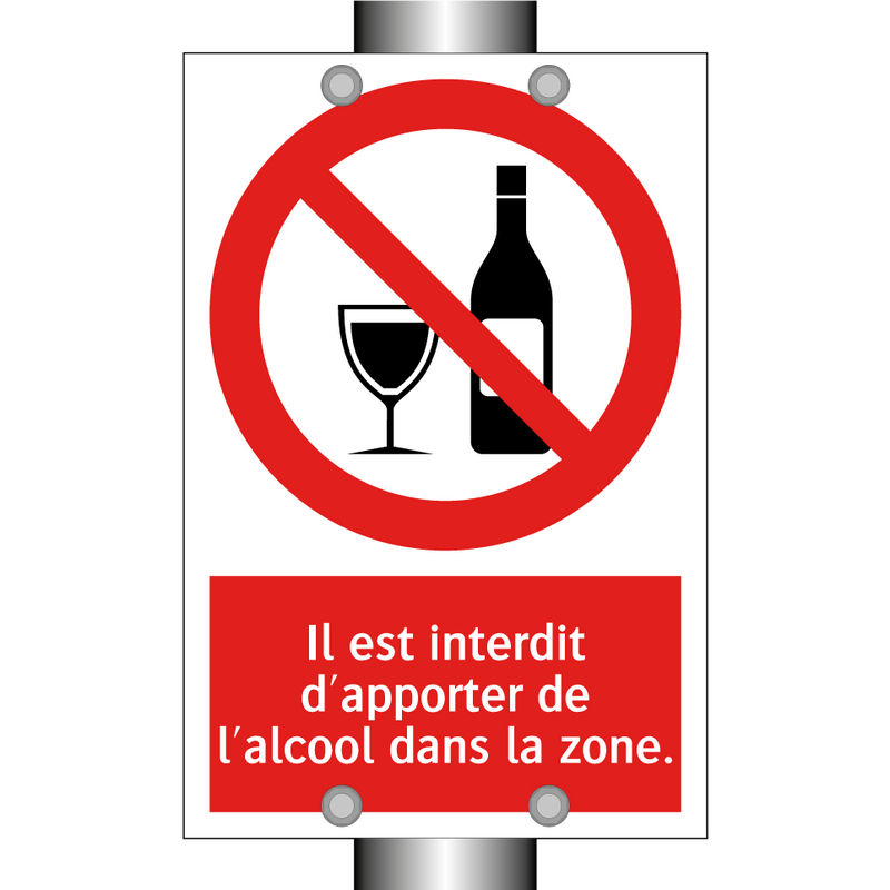Il est interdit d'apporter de l'alcool dans la zone.