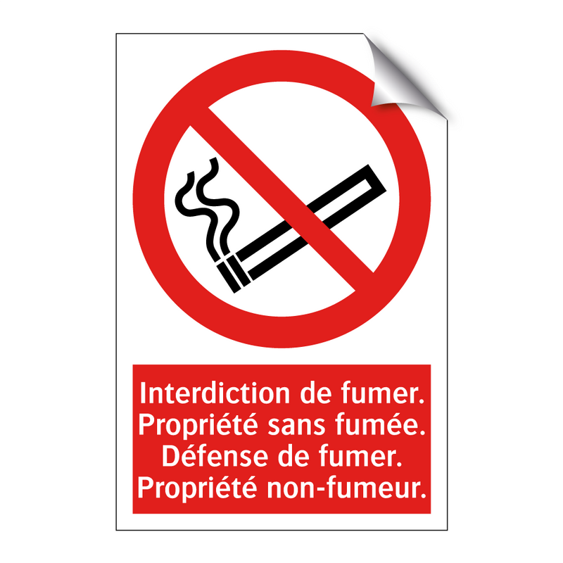 Interdiction de fumer. Propriété sans fumée. Défense de fumer. Propriété non-fumeur.