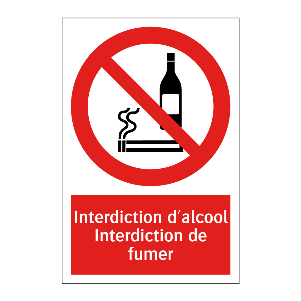 Interdiction d'alcool Interdiction de fumer Panneau | SignOnline | FR-P3960