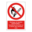 Stockage de liquides inflammables : Interdiction de fumer et d'utiliser des flammes nues