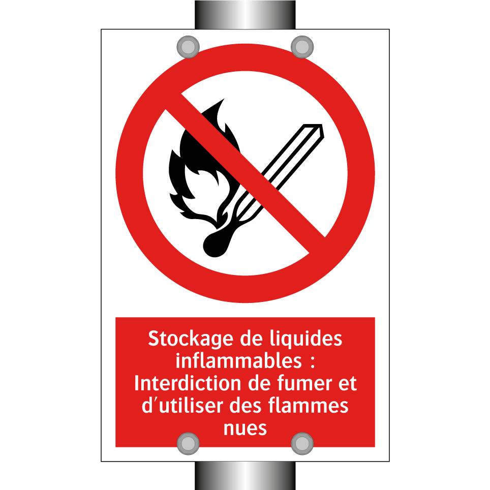 Stockage de liquides inflammables : Interdiction de fumer et d'utiliser des flammes nues