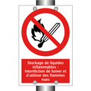 Stockage de liquides inflammables : Interdiction de fumer et d'utiliser des flammes nues