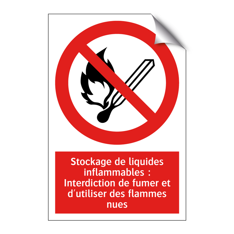 Stockage de liquides inflammables : Interdiction de fumer et d'utiliser des flammes nues