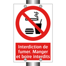 Interdiction de fumer. Manger et boire interdits