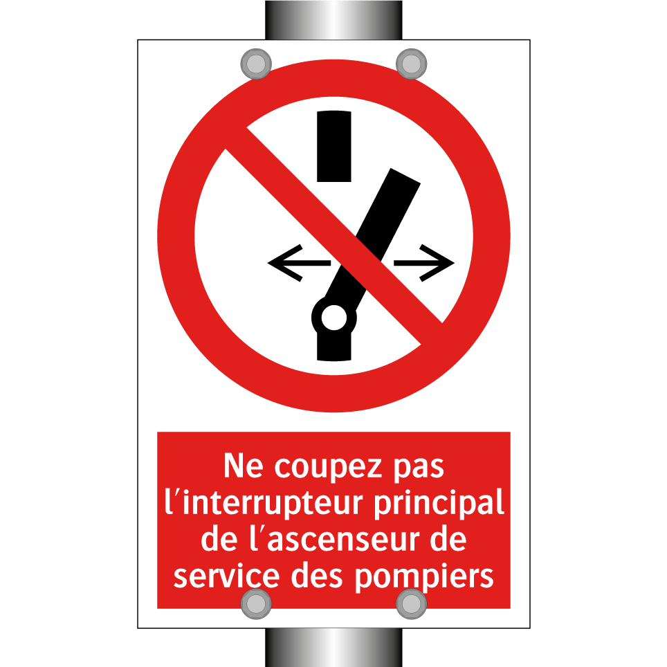 Ne coupez pas l'interrupteur principal de l'ascenseur de service des pompiers