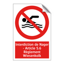 Interdiction de Nager - Article 5.6 Règlement Wiesenkolk
