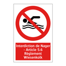 Interdiction de Nager - Article 5.6 Règlement Wiesenkolk