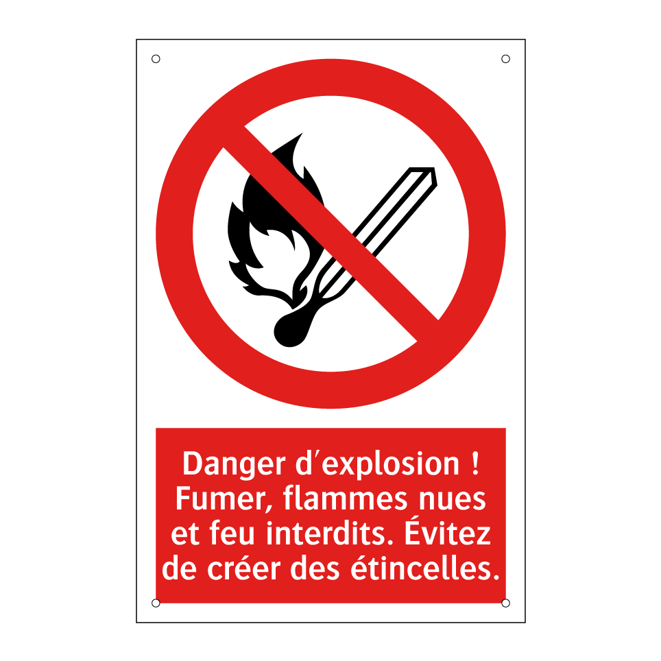 Danger d'explosion ! Fumer, flammes nues et feu interdits. Évitez de créer des étincelles.