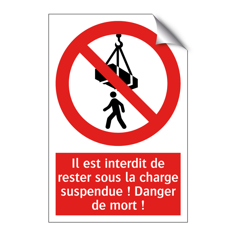 Il est interdit de rester sous la charge suspendue ! Danger de mort !