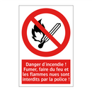 Danger d'incendie ! Fumer, faire du feu et les flammes nues sont interdits par la police !