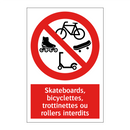 Skateboards, bicyclettes, trottinettes ou rollers interdits