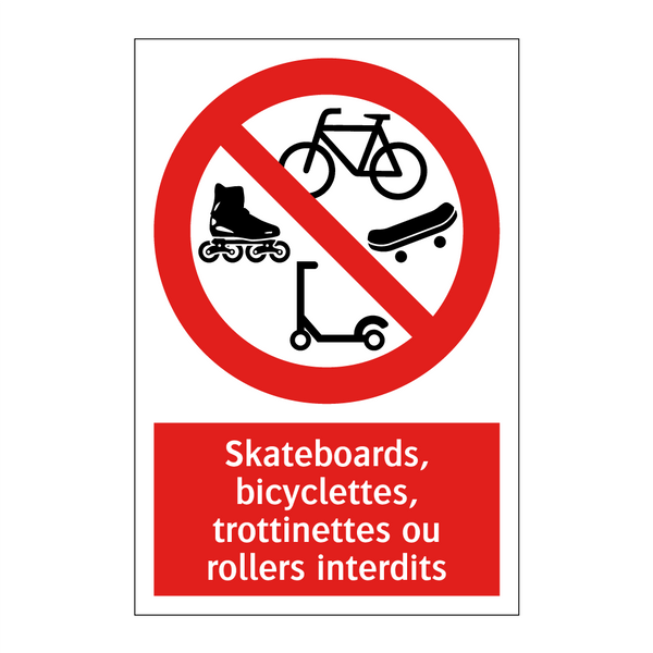 Skateboards, bicyclettes, trottinettes ou rollers interdits