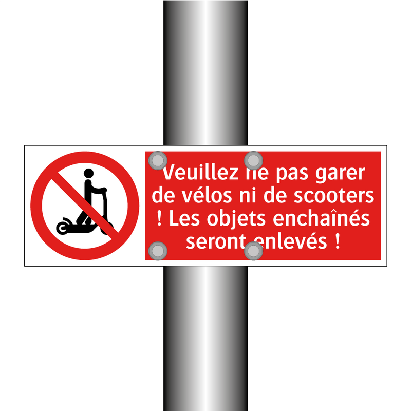 Veuillez ne pas garer de vélos ni de scooters ! Les objets enchaînés seront enlevés !