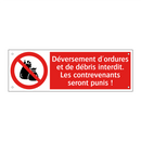 Déversement d'ordures et de débris interdit. Les contrevenants seront punis !