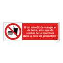 Il est interdit de manger et de boire, ainsi que de stocker de la nourriture dans la zone de production !