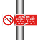 L'entrée dans les dunes est interdite ! Veuillez utiliser les chemins existants !