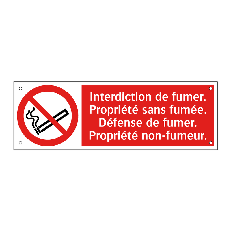 Interdiction de fumer. Propriété sans fumée. Défense de fumer. Propriété non-fumeur.